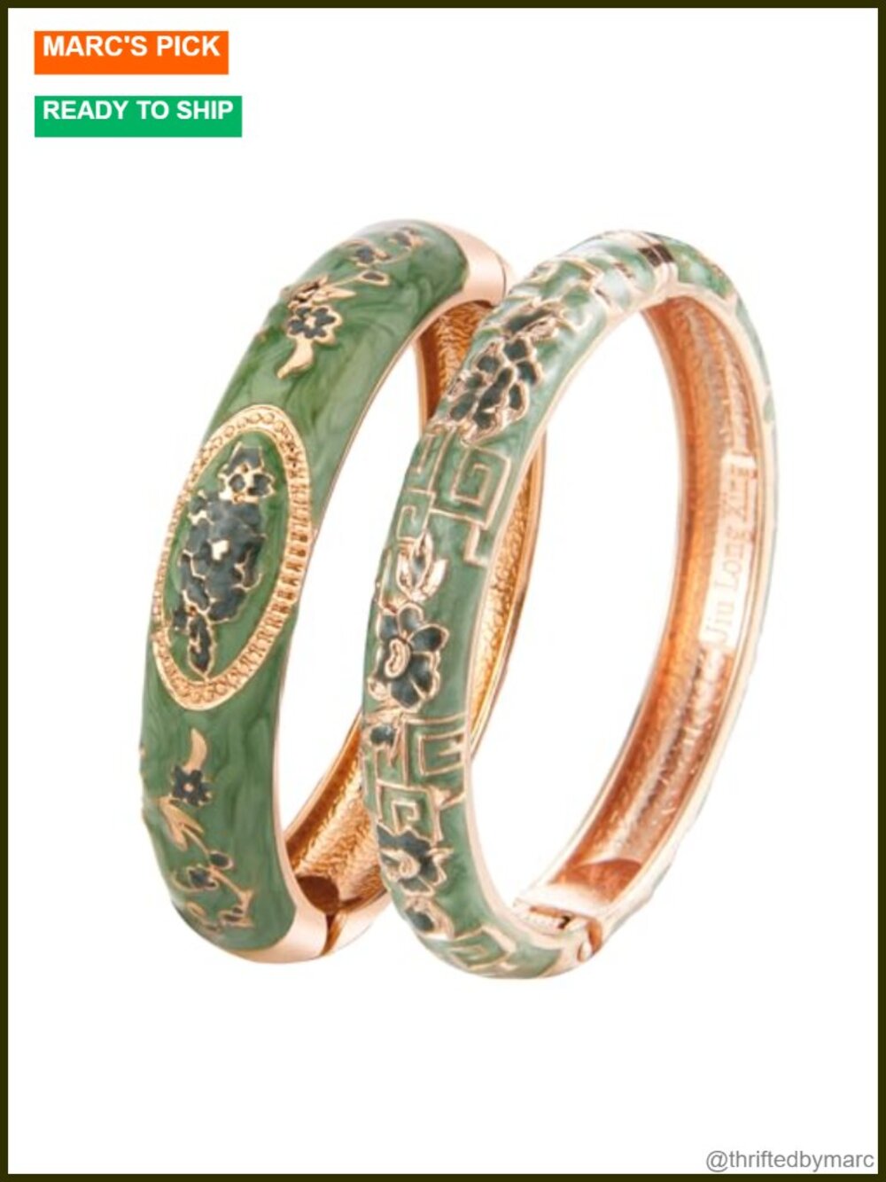 Enamel Flower Hinged Bangle Bracelet Set Alloy Gold